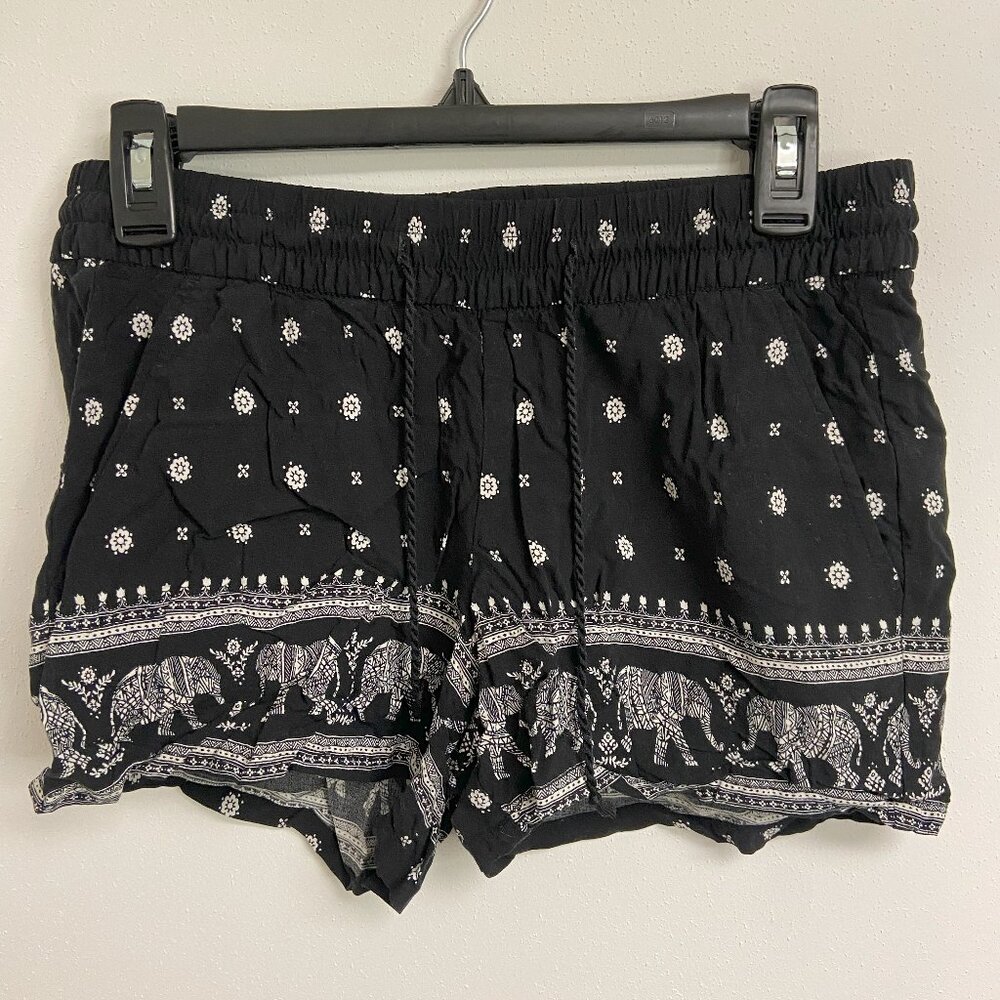 Black Old Navy Shorts Size Small Boho Hippie Elephant Floral White Design